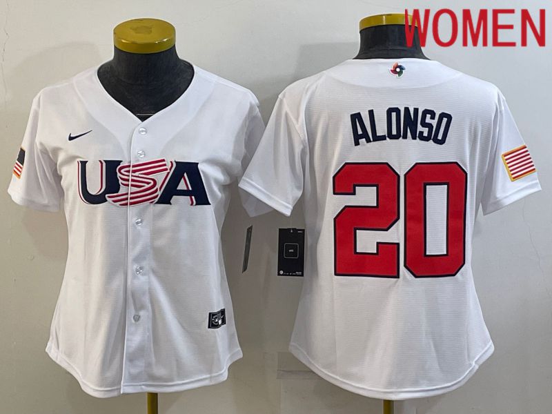 Women 2023 World Cub USA 20 Alonso White Nike MLB Jersey6